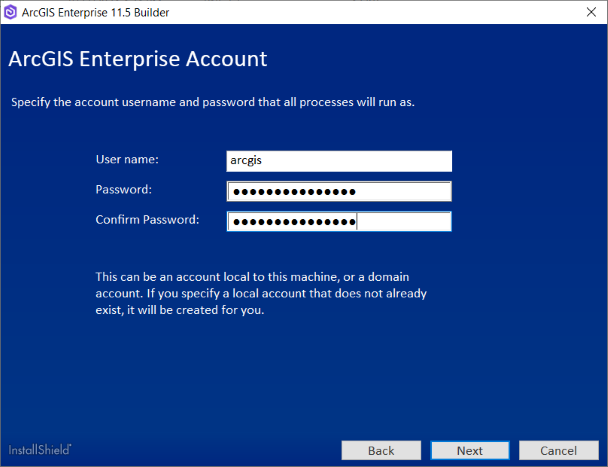 Specify the account user name and password that all processes will run as. Specify the account user name and password that all processes will run as.