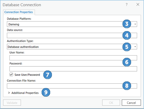 The Database Connection dialog box The Database Connection dialog box